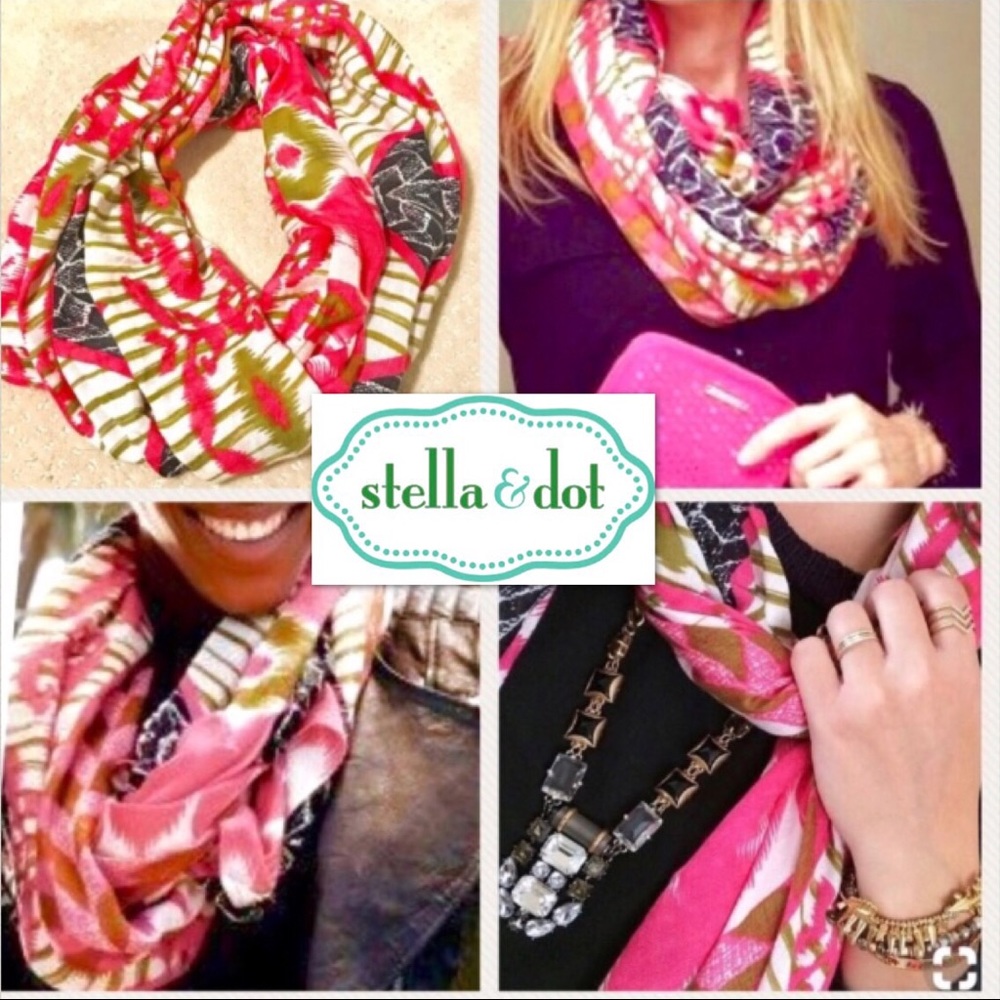 Stella & Dot Pink & Black Ikat travel scarf wrap